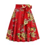 MaNMaNing Kadınlar için etekler fransız Retro rahat moda çiçek baskı kemer kemer sapanlar etek bayanlar plaj etek gotik etek mikro etek artı boyutu etek, kırmızı, S