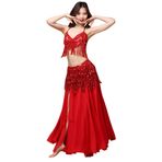 MaNMaNing Kadınlar için Etekler Kalça Göbek Etek Püsküller Eşarp Dans Payetler Wrap Boncuk Kıyafet Kemer Etek Bayanlar Tül Etek Kargo Etek Tutu Etek İpek Etek, kırmızı, One Size