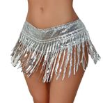 MaNMaNing Kadınlar için Etekler Payetler Püskül Etekler Şort Rave Festival Altları Bayanlar Bodycon Etek Boho Etek A Line Etek Pullu Etek Mikro Etek, gümüş, XS
