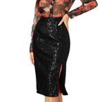 MaNMaNing Kadınlar için etekler Sequins moda yüksek bel ince kalça rahat yarım vücut etek bayanlar deri etek kış etek pullu etek kot etek tam etek, siyah, M