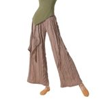 MaNMaNing Kadınlar için geniş paça pantolon, günlük bol bale, modern düz pantolon, cepli uzun jimnastik egzersiz egzersizleri, antrenman pantolonu, akıcı elastik bel antrenman eşofman, kahverengi, XL