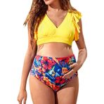 MaNMaNing Kadınlar için hamile mayo çizgili plaj bikini yaz mayo mayo yazdır, Yellow, XL