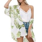 MaNMaNing Kadınlar için Kimono Hırka Yapraklar Dış Giyim Bluz Şifon Şal Plaj Kimono Üst Gevşek Baskı Bluz Bayan Hafif Şelale Hırka Kadın Kimono Hırka, beyaz, XXL