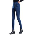 MaNMaNing Kadınlar için Tayt Elastik Yüksek Belli İmitasyon Denim Yüksek Belli Wnter Kadife Sıkı Uydurma Zayıflama Taytı Deri Tayt, Kış Tayt, mavi, One Size