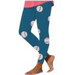 MaNMaNing Kadınlar için Tayt Günlük Beyzbol Baskılı Tayt Tayt Elastik Bel Günlük Pantolon Eşofman Altı Kışlık Tayt, Termal Tayt, Bayanlar Spor Taytları, mavi (Sky Blue), XXL