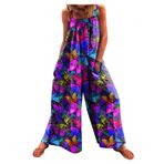 MaNMaNing Kadınlar için Tulumlar Şık Günlük Baskı Seksi Çiçek Baskı Moda Yaz Büyük Beden Resmi Straplez Tulum Bayan Bodycon Tulumlar, mor, XL