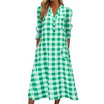 MaNMaNing Kadınlar için Yazlık Elbise 2023 Midi Düğme V Yaka Uzun Kollu Cepli Uzun Akıcı Güneş Elbisesi Slip Fırfırlı Elbise, yeşil (Mint Green), S