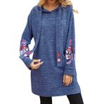 MaNMaNing Kadınlar için Yazlık Elbise 2023 Uzun Kollu Kapüşonlu Tunik Üstler Düğme Salıncak Kazak Kapüşonlu Uzun Sweatshirt Uzun Korse Elbise, mavi, L