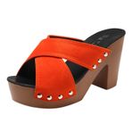 MaNMaNing Kama Sandalet Kadınlar için Geniş Fit Platform Moda Yaz Kalın Taban Yüksek Topuk Kalın Topuk Katı Balık Ağzı Açık Burun Nefes Rahat Sandalet Kalın Plaj Blok Topuk Sandalet, Turuncu, 6.5 UK