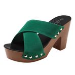 MaNMaNing Kama Sandalet Kadınlar için Geniş Fit Platform Moda Yaz Kalın Taban Yüksek Topuk Kalın Topuk Katı Balık Ağzı Açık Burun Nefes Rahat Sandalet Kalın Plaj Blok Topuk Sandalet, yeşil, 6.5 UK