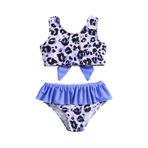MaNMaNing Kız çocuk iki parçalı mayo seti, leopar baskılı ve fiyonklu, kolsuz, küçük çocuk, plaj, yaz, mayo, bikini seti, kız çocuk, yaz, Mor, 4-5 Yaşe