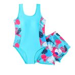 MaNMaNing Kız çocuk mayosu, iki parçalı set, tankini üst ve erkek şortu, plaj, havuz, yaz kıyafeti, küçük çocuk ve genç mayo, iki parçalı tankini kız çocuk yaz mayo modası, Mavi, 8-9 Yaşe