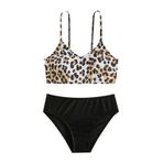MaNMaNing Kız çocukları için iki parçalı bikini seti, leopar baskılı, çocuk plaj havuzu, yaz mayosu, bikini seti, kız çocuğu yaz, Siyah, 9-10 Yaşe