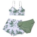 MaNMaNing Kız çocukları için üç parçalı mayo seti, çiçek baskılı ve plaj şortu, plaj, havuz, yaz mayosu, üç parçalı bikini, Beyaz, 7-8 Yaşe