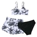 MaNMaNing Kız çocukları için üç parçalı mayo seti, çiçek baskılı ve plaj şortu, plaj, havuz, yaz mayosu, üç parçalı bikini, Siyah, 11-12 Yaşe
