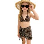MaNMaNing Kız leopar baskılı bikini, iki parçalı, şık fırfırlı, üst ve yüksek bel, büyük çocuklar ve gençler için, bikini, kız çocuk, yaz, plaj, Kahve, 9-10 Yaşe