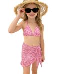 MaNMaNing Kız leopar baskılı bikini, iki parçalı, şık fırfırlı, üst ve yüksek bel, büyük çocuklar ve gençler için, bikini, kız çocuk, yaz, plaj, Pembe., 9-10 Yaşe
