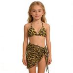 MaNMaNing Kız leopar baskılı bikini, iki parçalı, şık fırfırlı, üst ve yüksek bel, büyük çocuklar ve gençler için, bikini, kız çocuk, yaz, plaj, Sarı, 10-11 Yaşe