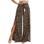 MaNMaNing Leopar pantolon, kadın, geniş püsküllü, bağcıklı, gündelik, yazlık pantolon, günlük pantolon, kadınlar için, Haki., XL