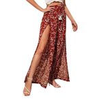MaNMaNing Leopar pantolon, kadın, geniş püsküllü, bağcıklı, gündelik, yazlık pantolon, günlük pantolon, kadınlar için, Kırmızı, S