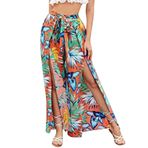 MaNMaNing Leopar pantolon, kadın, geniş püsküllü, bağcıklı, gündelik, yazlık pantolon, günlük pantolon, kadınlar için, Sarı, S