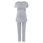 MaNMaNing Loungewear Gri Kısa Kollu Dantelli V Boyun Kadın Hamile Pijama Takımı