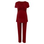 MaNMaNing Loungewear Windsor Mavi Dantelli Kısa Kollu V Boyun Kadın Hamile Pijama Takımı