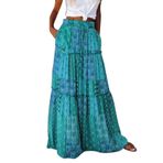 MaNMaNing Maxi etekler kadınlar için gevşek uzun Boho çiçekler yüksek elastik bel cepler kemer Maxi etek pilili etek plaj etek rahat etek bayanlar kot etek, yeşil, M