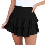 MaNMaNing Mini etek kadınlar için büzgü yüksek bel katmanlı fırfır etek alevlendi Mini etek pantolon bayanlar örme etek ipek etek saten etek kargo etek, siyah, S