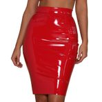 MaNMaNing Mini etek kadınlar için deri etek seksi sahte Mini yüksek bel rahat Zip Pu ince kalem artı boyutu bayanlar dantel etek Boho etek şal etek kalem etek, kırmızı, L