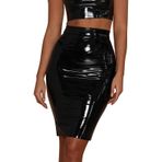 MaNMaNing Mini etek kadınlar için deri etek seksi sahte Mini yüksek bel rahat Zip Pu ince kalem artı boyutu bayanlar dantel etek Boho etek şal etek kalem etek, siyah, XXL