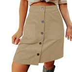 MaNMaNing Mini etek kadınlar için kadife elbise sonbahar/kış yüksek bel toka A çizgi kısa Mini elbise askısı cep bayanlar püskül etek A çizgi etek Boho etek, haki, XXL