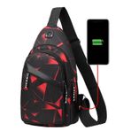 MaNMaNing Omuz Çantaları Kadın Çapraz Vücut Göğüs Çantası Unisex Moda Kamuflaj Unisex Messenger Çanta Bez Rahat Çanta Tuval Küçük Sırt Çantası Çift Katmanlı Usb Arayüzü, kırmızı, One Size