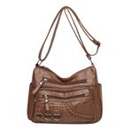 MaNMaNing Omuz çantaları kadın çapraz vücut Vintage moda büyük uzay dokuma Crossbody çanta muhteşem çok bölmeli yumuşak deri gelişmiş çok cep omuzdan askili çanta, kahverengi, One Size
