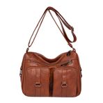 MaNMaNing Omuz çantaları kadın çapraz vücut Vintage yumuşak deri moda katı Crossbody çanta moda çok cep omuzdan askili çanta bayanlar orta Anti hırsızlık sırt çantası, kahverengi, One Size