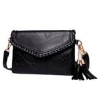 MaNMaNing Omuz çantaları kadın çapraz vücut yumuşak vegan deri büyük boy püskül omuz Crossbody el çantası çanta moda postacı çantası bayanlar orta deri sırt çantası, siyah, One Size