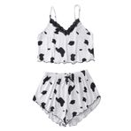 MaNMaNing Seksi pijama kadınlar için pamuk rahat pijama seti 2 parça pijama setleri sevimli baskılı gevşek kolsuz dantel V boyun kaşkorse tank üstleri ve şort dipleri pantolon pijama salonu giyim,