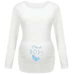 MaNMaNing Tee Beyaz Rahat Uzun Kollu Kadın Hamile T-shirt