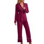 MaNMaNing Uzun kollu pijama kadınlar için yumuşak dantel Up sonbahar kış katı hırka elbise pijama seti sevimli aile flanel polar çiçek bulanık Kawaii uzun kollu pijama, kırmızı, S