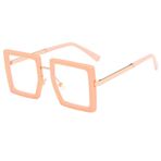 MaNMaNing Vintage büyük boy kare güneş gözlüğü moda Metal çerçeve güneş gözlüğü kadın erkek Retro Wrap etrafında şeffaf Lens güneş gözlüğü gözlük, pinguin gri, One Size