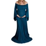 MaNMaNing Women's Maternity Hemşirelik Elbisesi Kadın Hamile Seksi Fotoğraf Gereçleri Omuzları Açık Annelik Elbisesi Şık Hamile Elbisesi Kadınlar için, Mavi, 3XL