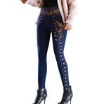 MaNMaNing Yoga pantolon kadınlar için yüksek belli desen tayt kadife taklit Denim kalem pantolon çok yönlü zayıflama tayt yüksek elastik tayt sürme tayt, mavi, One Size