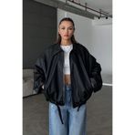 MANMARK Kadın Oversize Deri Ceket– Oversize Relax Fit, Fermuarlı Kemer Detaylı Günlük Kadın Ceket