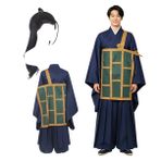 MANMICOS ABD boyutu Comic cosplay kostüm Erkek mavi kimono ve peruk parti takım elbise (CL = 2XS)
