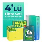 MANN Peugeot 301 1.6 BlueHDi Dizel Filtre Bakım Seti Castrol Motor Yağlı (2014-2020) 4 Lü