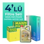 MANN Volvo V40 1.5 Benzin Filtre Bakım Seti Castrol Motor Yağlı (2015-2019) 4 Lü