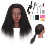 MannequeenHead İnsan Saçlı Manken Kafası 14'' Kozmetoloji Manken Bebek Kafası Örgü için%100 Gerçek İnsan Saçı Kuaför Pratik Şekillendirme, Ücretsiz Kelepçe Tutuculu - Siyah