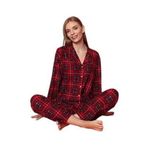 Manolya Kadın Gömlek Yaka Boydan Düğmeli Uzun Kollu Süet Pijama Takımı Pj81