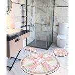 Manolya, Kaymaz, Organik Pamuk Taban Yuvarlak Banyo Halısı-100X100 - 60X60 - 40X60 (3'Lü Set) Çok Renkli