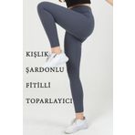 manolyabutik Fitilli Şardonlu, Içi Polarlı Yüksek Bel Toparlayıcı Tayt